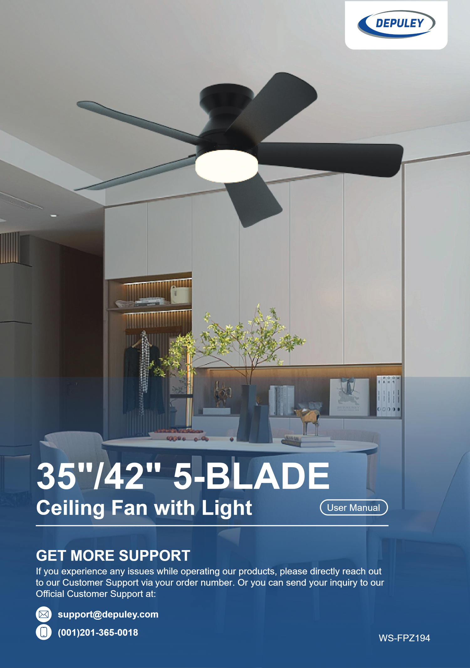WS-FPZ194 | Depuley 35 inch 5-BLADE Ceiling Fan with Light | User Manual