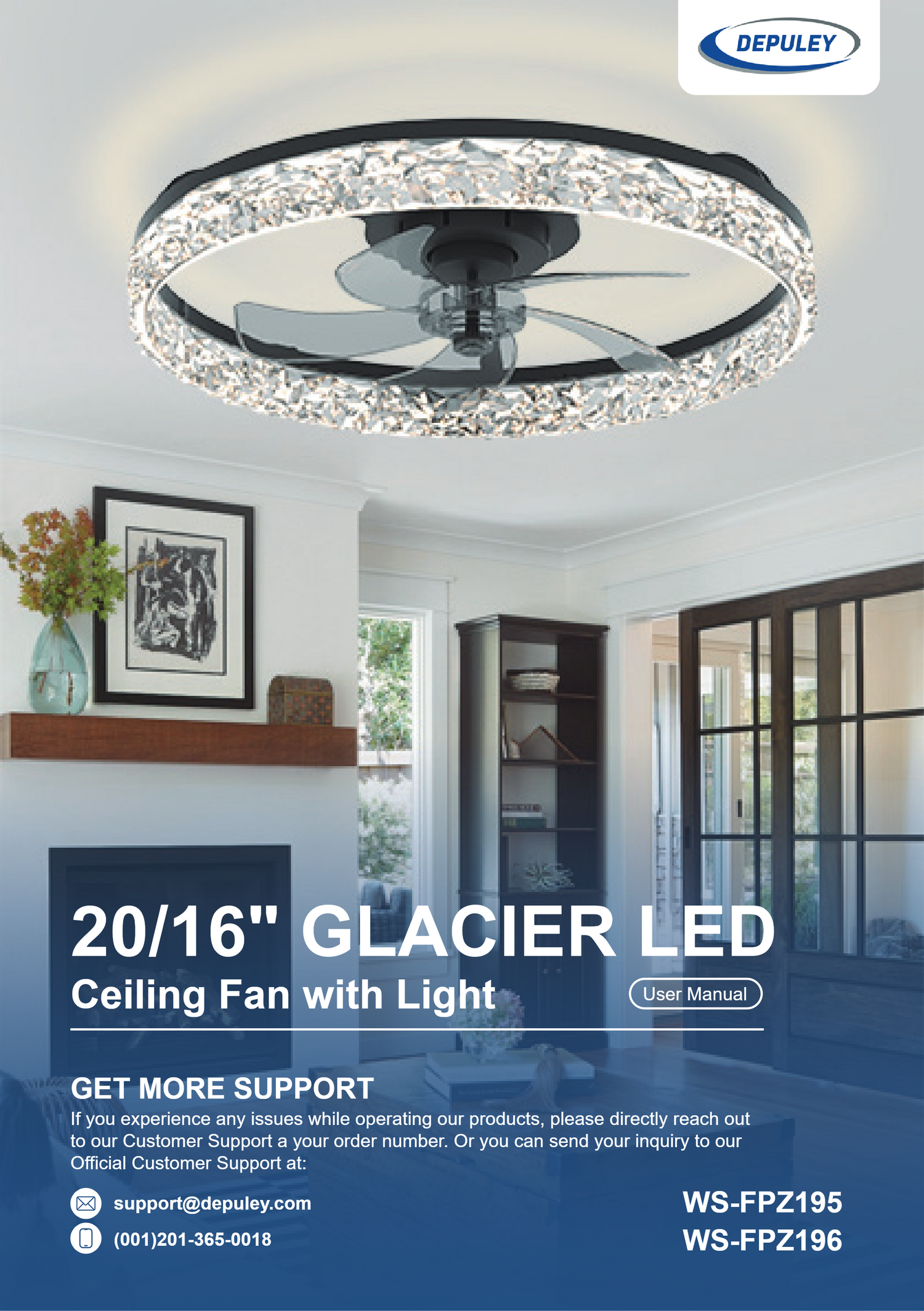 WS-FPZ196 Depuley 20" Glacier LED Ceiling Fan with Light | User Manual