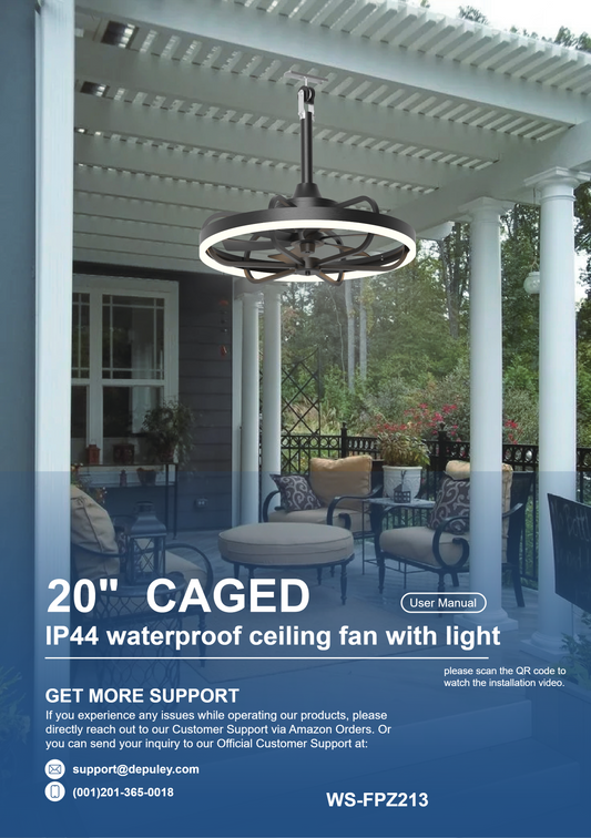 WS-FPZ213 | 20 inch IP44 Waterproof Pendant LED Ceiling Fan | User Man… - DEPULEY