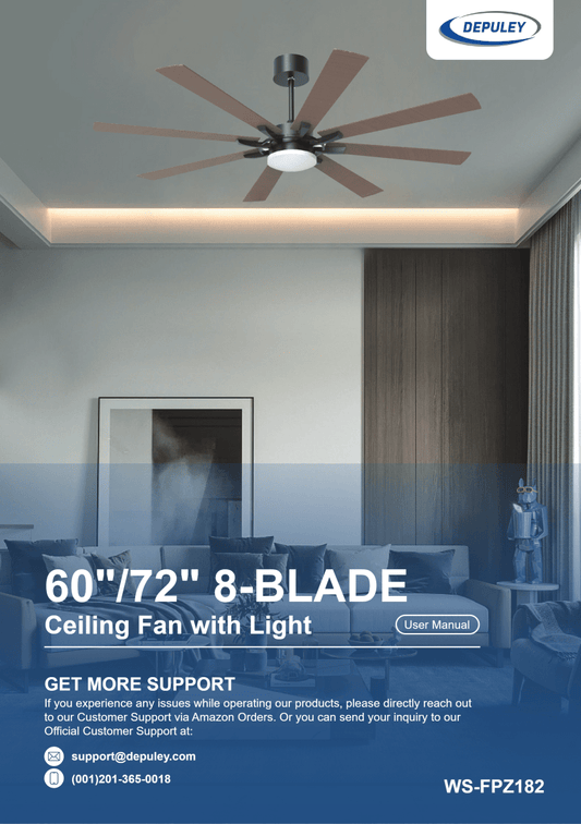 WS-FPZ182 Depuley 72" 8-Blade Ceiling Fan with Light, Remote & APP Control, Easy Installation - DEPULEY