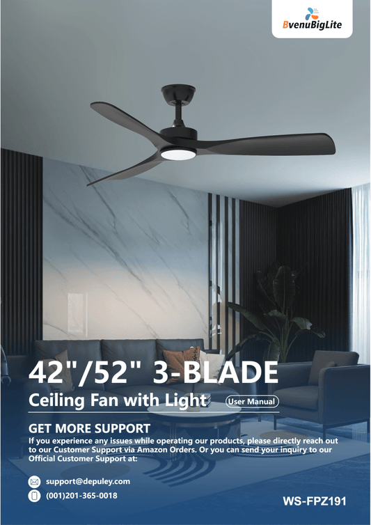 WS-FPZ191 Depuley 42 / 52 inch 3 Blades Low Profile Outdoor Modern Ceiling Fan User Manual - DEPULEY