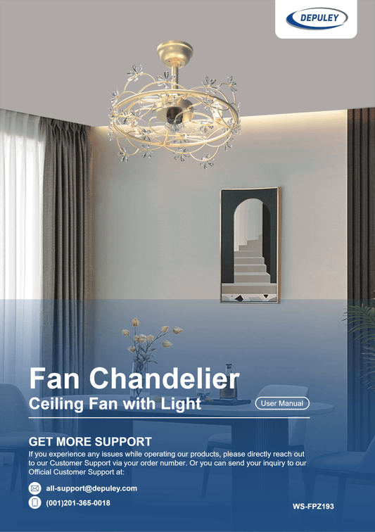 WS-FPZ193 Modern Fandelier 20" Gold Chandelier Ceiling Fan with Lights User Manual - DEPULEY