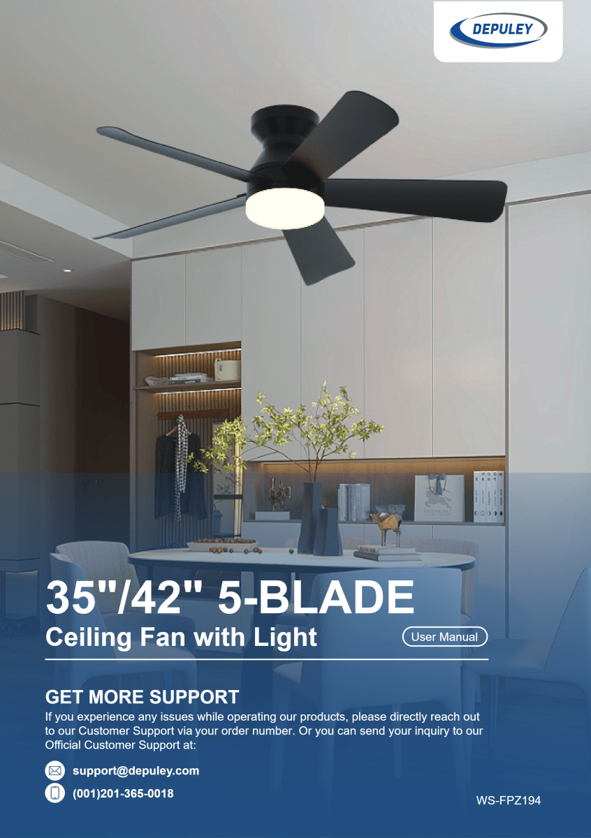 WS-FPZ194 | Depuley 35 inch 5-BLADE Ceiling Fan with Light | User Manual - DEPULEY