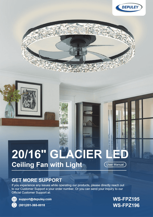 WS-FPZ196 Depuley 20" Glacier LED Ceiling Fan with Light | User Manual - DEPULEY