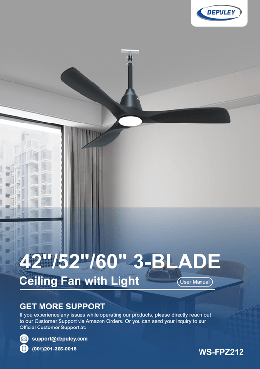 WS-FPZ212 Depuley 42/52" Plug-in Style Ceiling Fan with Light & Remote APP Control — Easy Install Guide - DEPULEY