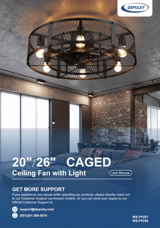 WS-FPZ58-60B Depuley 26" Flush Mount Caged Fan Light (Latest) — Install Guide & Manual - DEPULEY