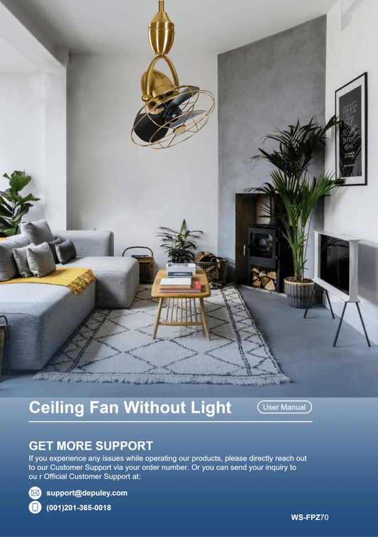 WS-FPZ70 Oscillating Ceiling Fan with Remote - Wall Mount Black & Walnut Fan Install Guide - DEPULEY