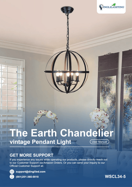 WSCL34-5 | 5 Lights Globe Vintage Chandelier Light User Manual - DEPULEY