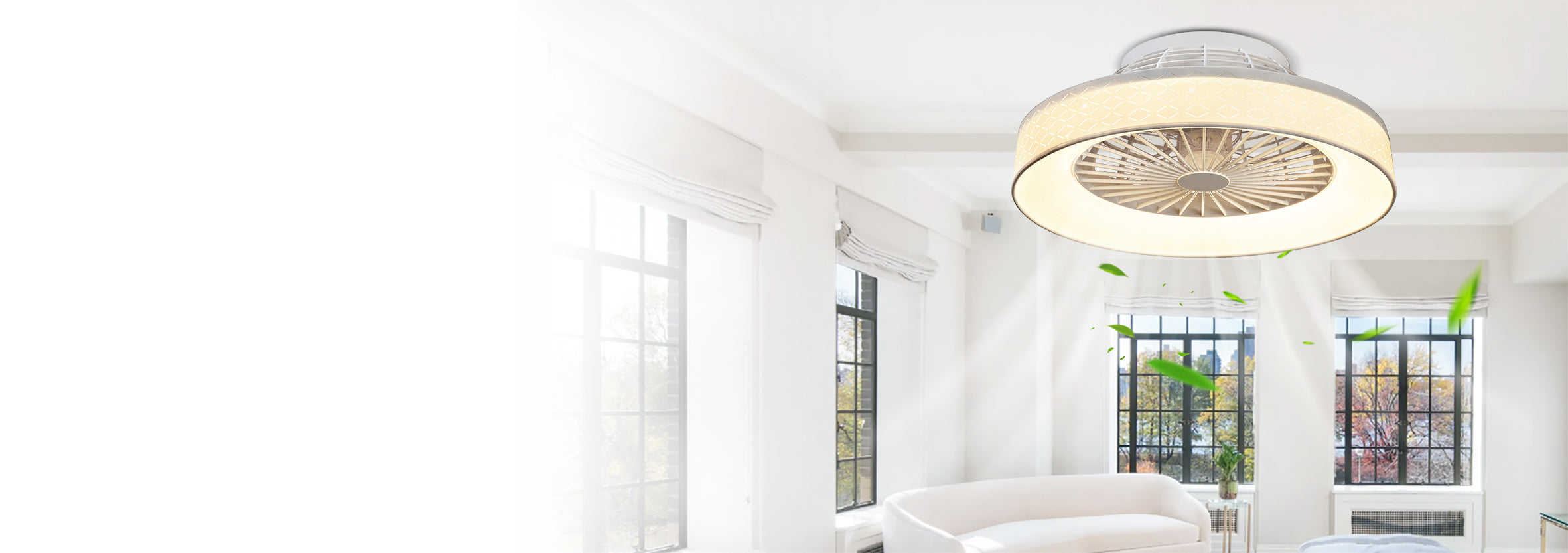 Depuley Bladeless Ceiling Fan with Light and Remote, Low Profile Ceiling Fan - 18.5 Inch, 3 Colors Dimmable LED 3 Speeds 5 Blades Enclosed Ceiling Fans with Light for Living Room Bedroom