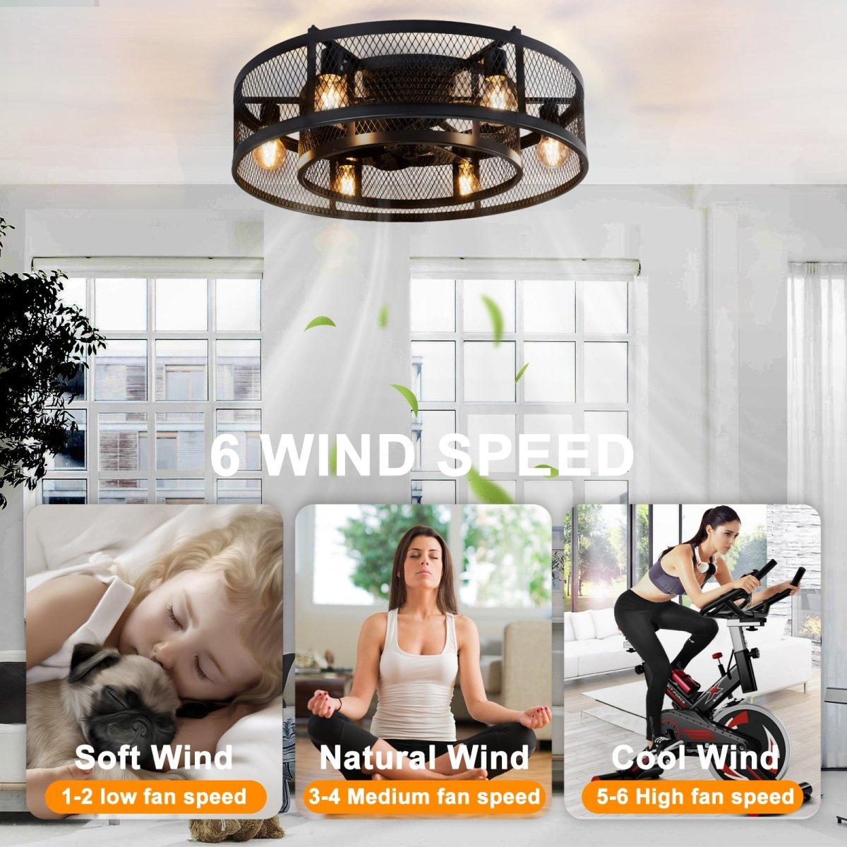 Depuley 25.6'' Caged Flush Mount Ceiling Fan with Lights Remote Control, Farmhouse Enclosed Ceiling Fan, Low Profile Vintage Ceiling Fan Lighting Fixture for Bedroom Kitchen - WS-FPZ58-60B 4 | DEPULEY
