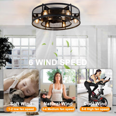 Depuley 25.6'' Caged Flush Mount Ceiling Fan with Lights Remote Control, Farmhouse Enclosed Ceiling Fan, Low Profile Vintage Ceiling Fan Lighting Fixture for Bedroom Kitchen - WS-FPZ58-60B 4 | DEPULEY