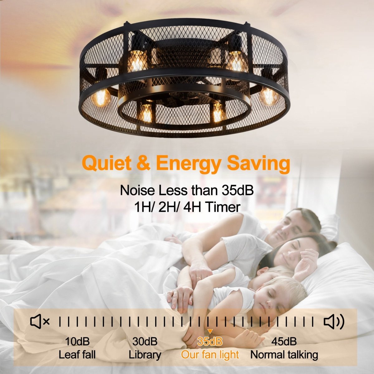 Depuley 25.6'' Caged Flush Mount Ceiling Fan with Lights Remote Control, Farmhouse Enclosed Ceiling Fan, Low Profile Vintage Ceiling Fan Lighting Fixture for Bedroom Kitchen - WS-FPZ58-60B 5 | DEPULEY