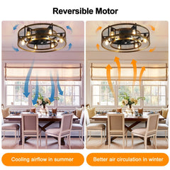 Depuley 25.6'' Caged Flush Mount Ceiling Fan with Lights Remote Control, Farmhouse Enclosed Ceiling Fan, Low Profile Vintage Ceiling Fan Lighting Fixture for Bedroom Kitchen - WS-FPZ58-60B-BC 11 | DEPULEY