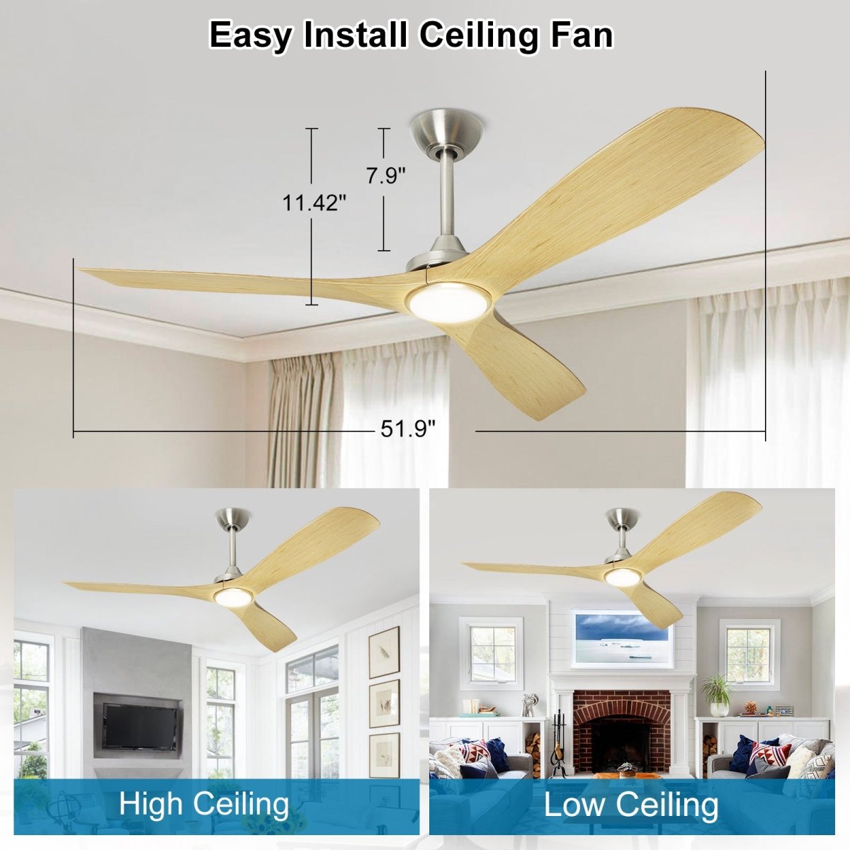 Depuley 52" Ceiling Fans with LED Lights and Remote, Modern Ceiling Fan Noiseless Reversible DC Motor for Kitchen/Patio/Farmhouse & Covered Outdoor Lighting, Timing, 3 Light Color Changeable - WS-FPZ40-18C-NE 5 | DEPULEY