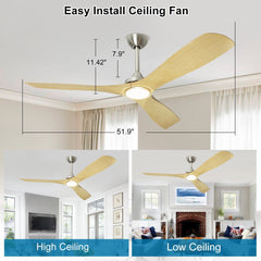Depuley 52" Ceiling Fans with LED Lights and Remote, Modern Ceiling Fan Noiseless Reversible DC Motor for Kitchen/Patio/Farmhouse & Covered Outdoor Lighting, Timing, 3 Light Color Changeable - WS-FPZ40-18C-NE 5 | DEPULEY