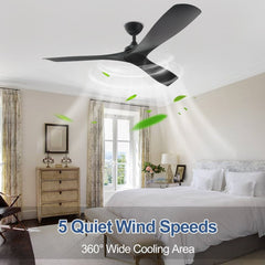 Depuley 52" Modern Ceiling Fan No Light with Remote, Indoor/Outdoor Ceiling Fan Without Light, 3 Blade Low Profile Fan for Patios/Farmhouse Reversible DC Motor, 2 Downrods, Quiet Energy Saving, Black - WS-FPZ42-18B-BL 7 | DEPULEY