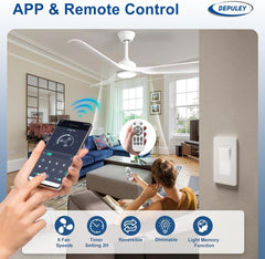 Depuley 52" Modern Ceiling Fan with Lights Remote Control, Low Profile Ceiling Fans Noiseless Reversible DC Motor for Bedroom/Living Room/Study/Patio Lighting, Timing, 3 Light Color Changeable - White - WS - FPZ40 - 18C - WH 10 | DEPULEY