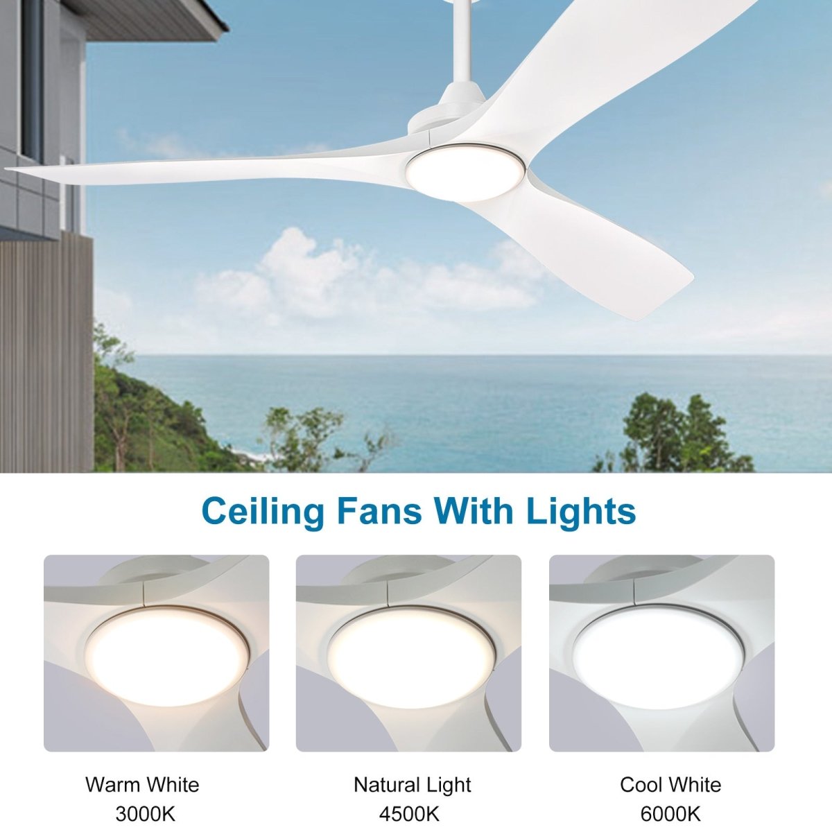 Depuley 52" Modern Ceiling Fan with Lights Remote Control, Low Profile Ceiling Fans Noiseless Reversible DC Motor for Bedroom/Living Room/Study/Patio Lighting, Timing, 3 Light Color Changeable-White - WS-FPZ40-18C-WH 3 | DEPULEY