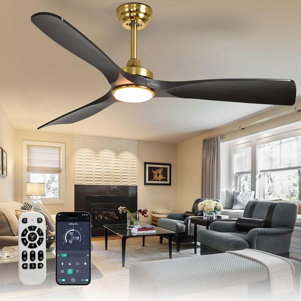 Depuley 52" Remote Ceiling Fan with Lights, Low Profile Modern Ceiling Fans, Noiseless Reversible DC Motor for Bedroom/Living Room/Study/Gazebo Lighting, Timing, 3 Light Color Changeable - Matte Black - WS - FPZ180 - 18C - BG - AP 12 | DEPULEY