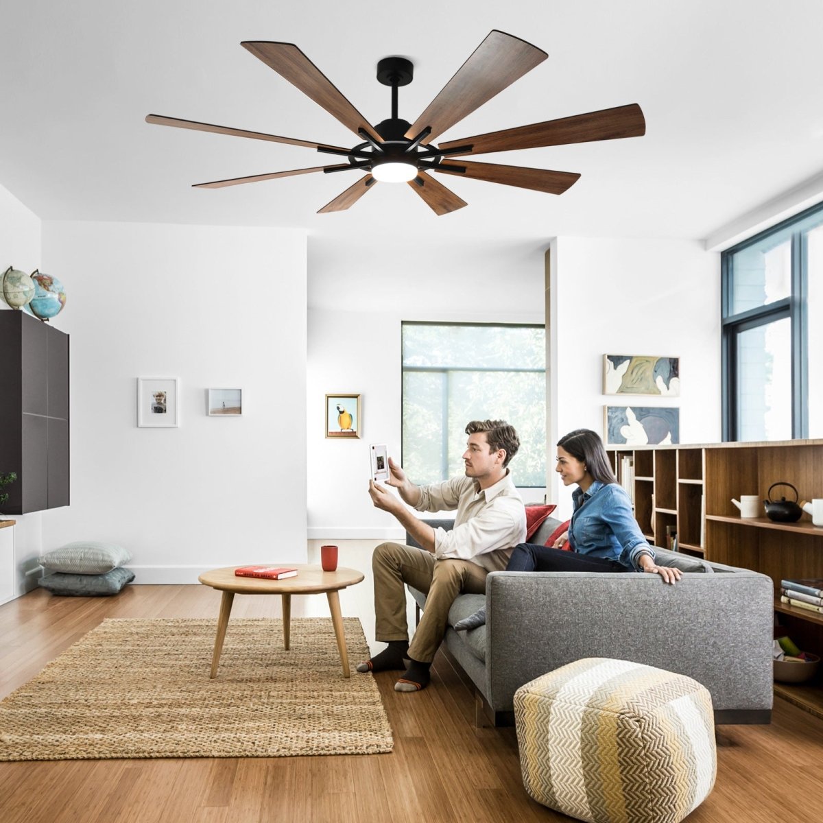 Depuley 72" DC Ceiling Fan with Lights Remote Control, Large Modern Black LED Ceiling Fans, 3-Color Reversible 8 Blades 5 Speed Quiet Motor for Living Room, Patio Hall, Office & Covered Outdoor, Timer - WS-FPZ45-18C-BR 9 | DEPULEY