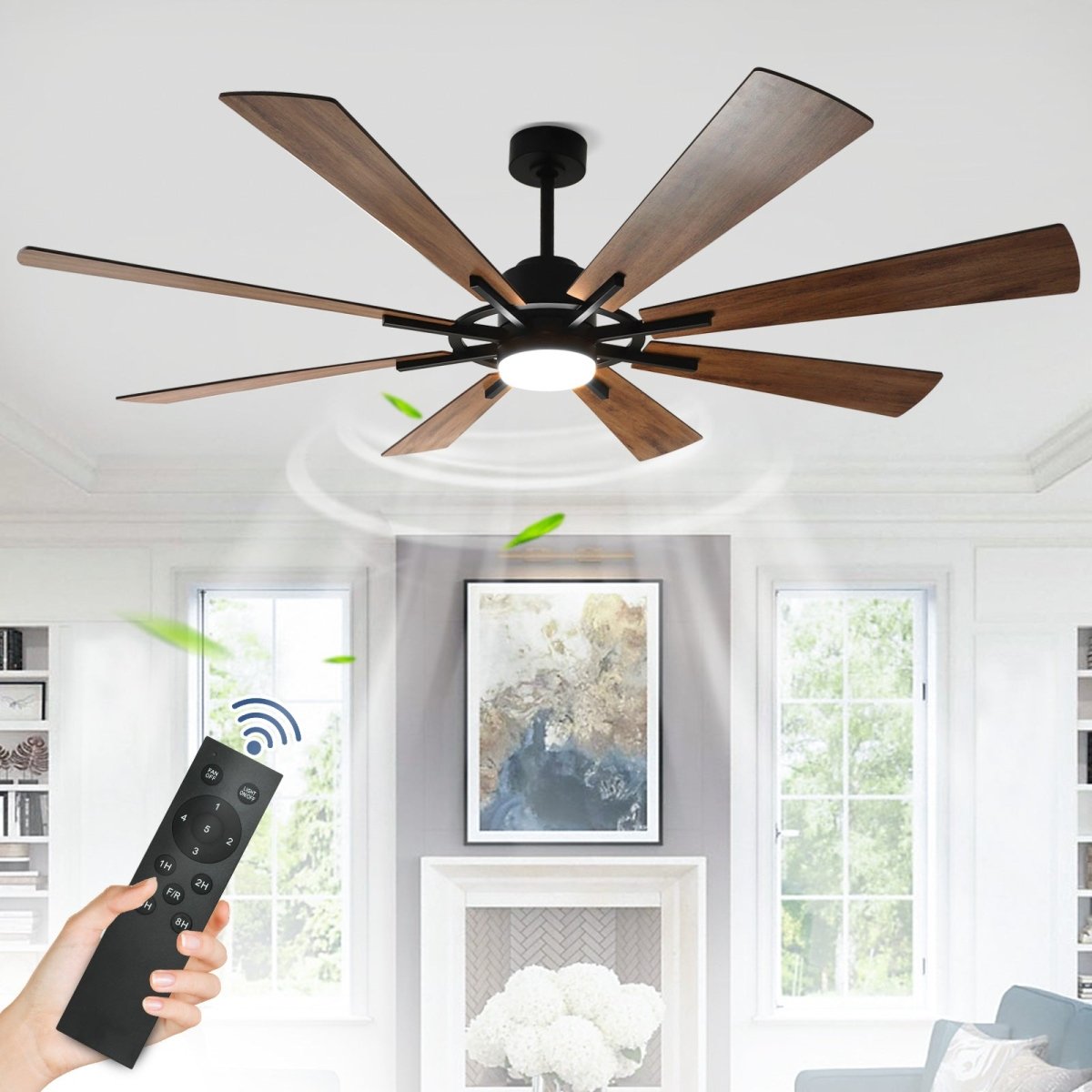 Depuley 72 DC Ceiling Fan with Lights Remote Control Large Modern Black LED Ceiling Fans 3 Color Reversible 8 Blades 5 Speed Quiet Motor for Living