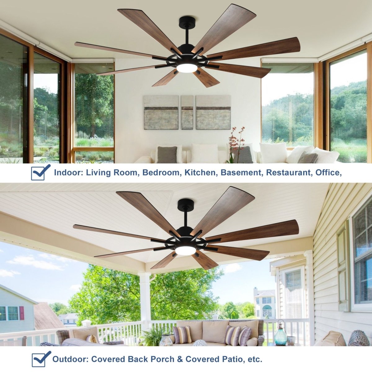Depuley 72" DC Ceiling Fan with Lights Remote Control, Large Modern Black LED Ceiling Fans, 3-Color Reversible 8 Blades 5 Speed Quiet Motor for Living Room, Patio Hall, Office & Covered Outdoor, Timer - WS-FPZ45-18C-BR 6 | DEPULEY