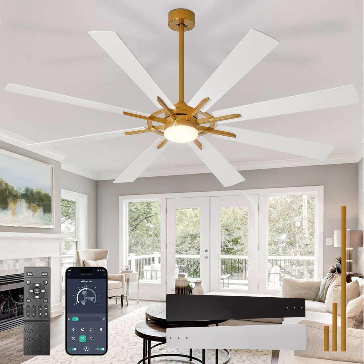 Depuley 72" DC Ceiling Fan with Lights Remote Control, Large Modern Black LED Ceiling Fans, 3 - Color Reversible 8 Blades 5 Speed Quiet Motor for Living Room, Patio Hall, Office & Covered Outdoor, Timer - WS - FPZ190 - 18C - WG - AP.NA 10 | DEPULEY