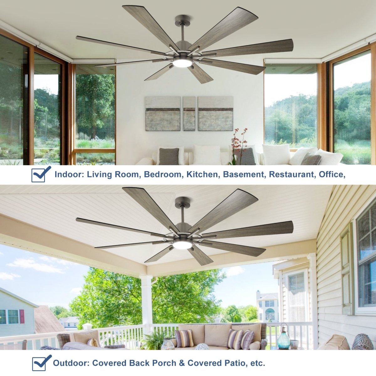 Depuley Large Ceiling Fan with Lights, 72" DC Reversible Ceiling Fan with Light LED, 8 Plywood Blades 5 Speed, Modern Industrial Ceiling Fans Indoor for Living Room, Color Changeable 3000K-6000K, Gray - WS-FPZ45-18C-GR 6 | DEPULEY