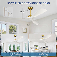Depuley White Modern Remote Ceiling Fan No Light, Low Profile Ceiling Fans Without Light, 52 - Inch Noiseless Reversible DC Motor for Kitchen/Patio/Farmhouse & Covered Outdoor, Timing - WS - FPZ42 - 18B - WH 11 | DEPULEY