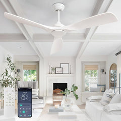Depuley White Modern Remote Ceiling Fan No Light, Low Profile Ceiling Fans Without Light, 52 - Inch Noiseless Reversible DC Motor for Kitchen/Patio/Farmhouse & Covered Outdoor, Timing - WS - FPZ42 - 18B - WH 10 | DEPULEY
