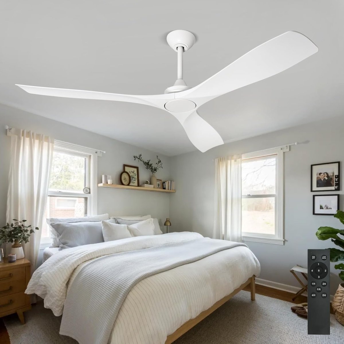 Depuley White Modern Remote Ceiling Fan No Light, Low Profile Ceiling Fans Without Light, 52-Inch Noiseless Reversible DC Motor for Kitchen/Patio/Farmhouse & Covered Outdoor, Timing - WS-FPZ42-18B-WH 2 | DEPULEY