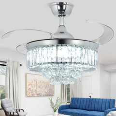 DLLT 42 In Modern Crystal Retractable Invisible Blades Fandelier, LED Chandelier Ceiling Fan with Lights and Remote for Bedroom, Living Room, 3 Color Changeable 3000K-6000K, Reversible DC Motor, 6 Speed, Silver - WS-FPZ39-36C 15 | DEPULEY