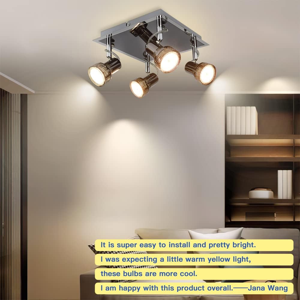 DLLT Modern LED Track Lighting Fixture, 4-Light Square Ceiling Spot Lights, Flush Mount Directional Ceiling Track Light Kits for Kitchen, Living Room, Bedroom, Warm Light 3W GU10 Bulbs (Included) - WSSD06-12B 7 | DEPULEY