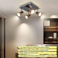 DLLT Modern LED Track Lighting Fixture, 4-Light Square Ceiling Spot Lights, Flush Mount Directional Ceiling Track Light Kits for Kitchen, Living Room, Bedroom, Warm Light 3W GU10 Bulbs (Included) - WSSD06-12B 7 | DEPULEY