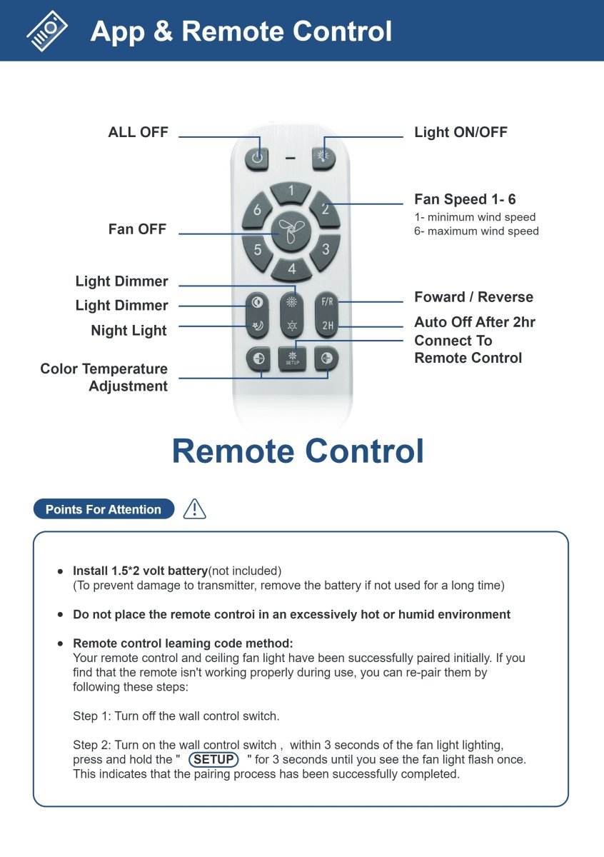 Replacement | Remote Control Set for Depuley 52 / 60 / 72 inch Celing Fan with Light or no Light, Indoor Outdoor Fan with Remote APP Control, 3/8 Blades, DC Motor Reversible 6 Speed Timer | WS - FPZ180, WS - FPZ182, WS - FPZ186 - WS - FPZ180~182 - Remote - Set 14 | DEPULEY