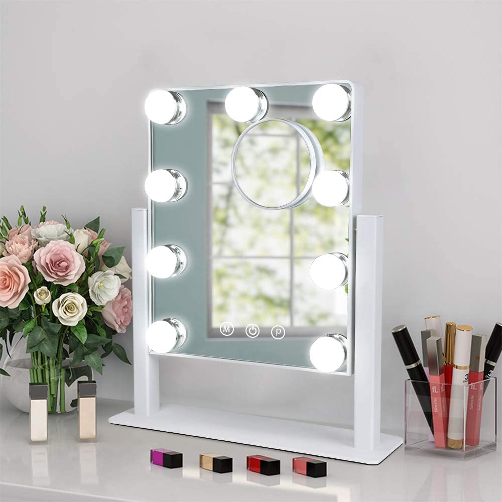 DIY Hollywood Lighted Makeup Vanity Mirror with Dimmable Lights, Vanity Lights for Mirror, Stick on LED Mirror Light Kit for Vanity Set, Plug in