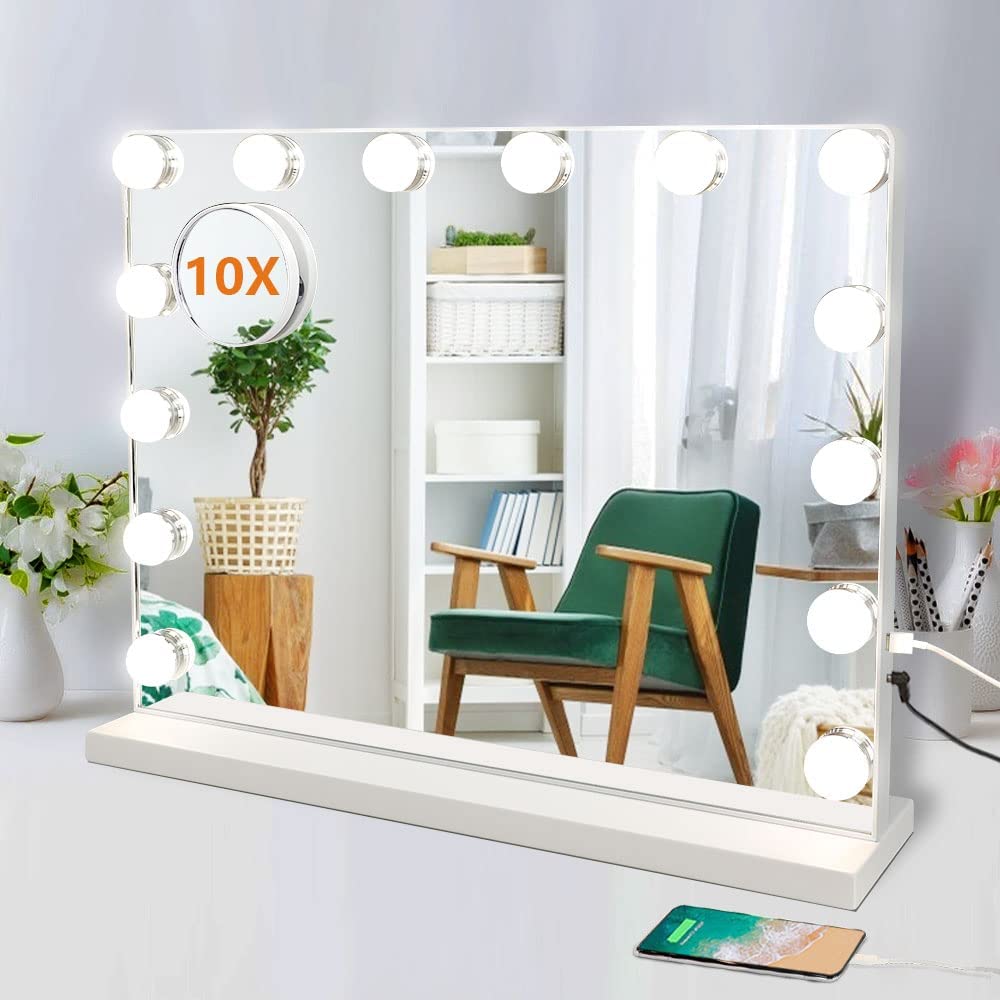 Depuley 20 x 16 in Makeup Vanity Mirror Light Professional Plug in Light Up Mirror Hollywood Lighted Vanity Mirror 3 Color Dimmable Modes with Remo