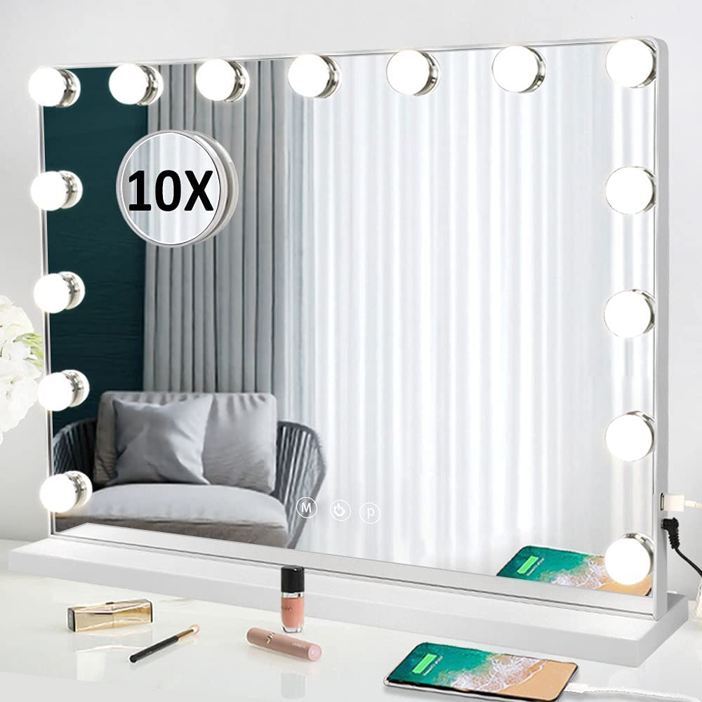  MISAVANITY Hollywood Vanity Mirror with Lights and Speaker,  Hollywood Lighted Makeup Mirror with 18pcs Dimmable Bulbs, USB Charging and  3 Color Lighting Modes for Dressing Room & Bedroom