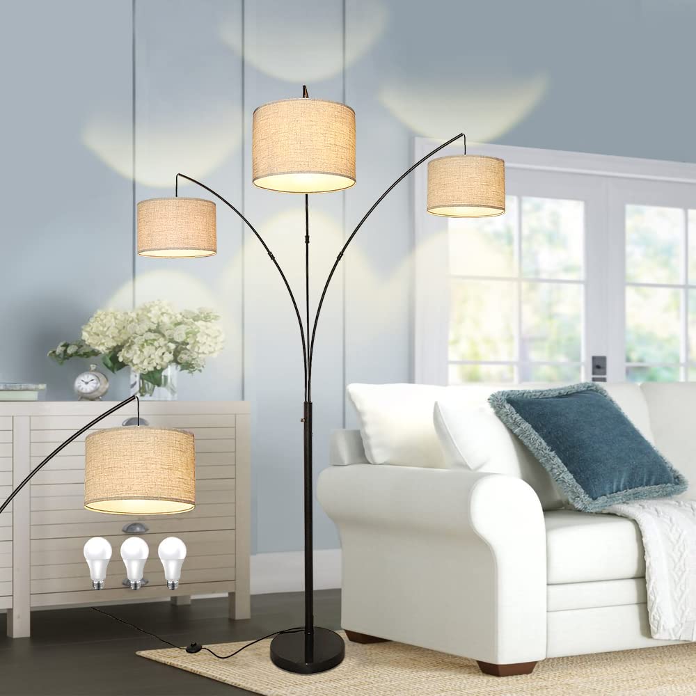 DLLT 3-Light Arc Floor Lamp, Modern LED Floor Lamp with Hanging Lampshades,  79 Inches Tall Standing Lamp with 3-Way Switch for Living Room Bedroom