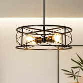 DLLT 4-Light Black Round Pendant Lighting, 18'' Industrial Metal Drum Cage Chandelier, Farmhouse Hanging Light Fixture for Dining Room, Kitchen, Living Room, Bedroom, Hallway - WS-FND63-60B 1 | Depuley