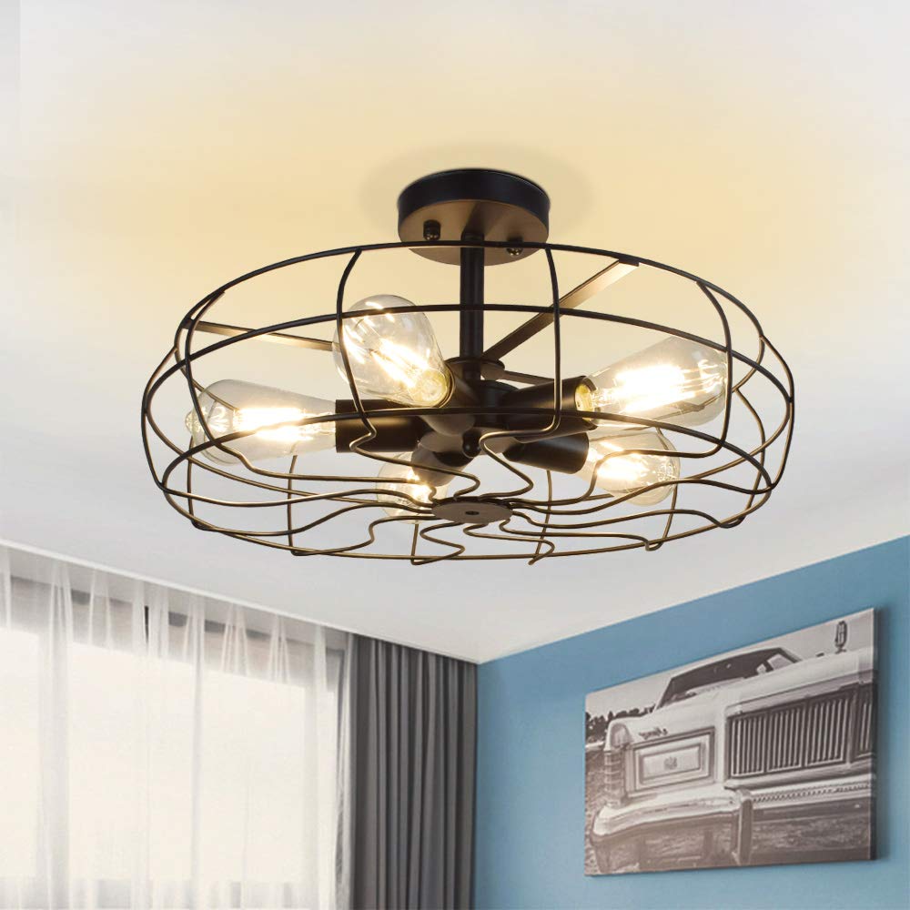 Depuley 5-Light Industrial Ceiling Light, 19 Inch Farmhouse Semi