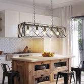 Depuley 5-Light Industrial Kitchen Island Pendant Light Fixture, Flush Mount Ceiling Hanging Light with Metal Frame, Farmhouse Black Chandelier Lighting - WS-FND55-60B 1 | Depuley