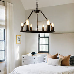 Depuley 6-Light Black Farmhouse Wagon Wheel Chandelier, Industrial Iron Kitchen Island Chandelier Light Fixture Hanging, Round Ceiling Pendant Light - WS-FND68-60B 8 | Depuley