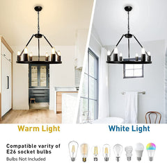Depuley 6-Light Black Farmhouse Wagon Wheel Chandelier, Industrial Iron Kitchen Island Chandelier Light Fixture Hanging, Round Ceiling Pendant Light - WS-FND68-60B 4 | Depuley