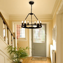 Depuley 6-Light Black Farmhouse Wagon Wheel Chandelier, Industrial Iron Kitchen Island Chandelier Light Fixture Hanging, Round Ceiling Pendant Light - WS-FND68-60B 7 | Depuley