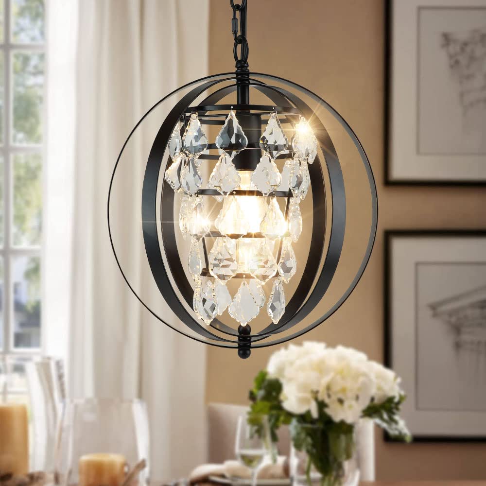 DLLT Ceiling Pendant Light Fitting, Globe Crystal Chandeliers Ceiling Lights, Vintage Hanging Ceiling Lights, Adjustable Pendant Pendant Lighting for Kitchen Island Dining Room Living Room Bedroom - WSCDD18-B 1 | Depuley