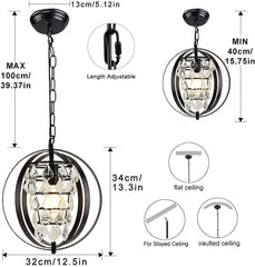 DLLT Ceiling Pendant Light Fitting, Globe Crystal Chandeliers Ceiling Lights, Vintage Hanging Ceiling Lights, Adjustable Pendant Pendant Lighting for Kitchen Island Dining Room Living Room Bedroom - WSCDD18-B 3 | Depuley