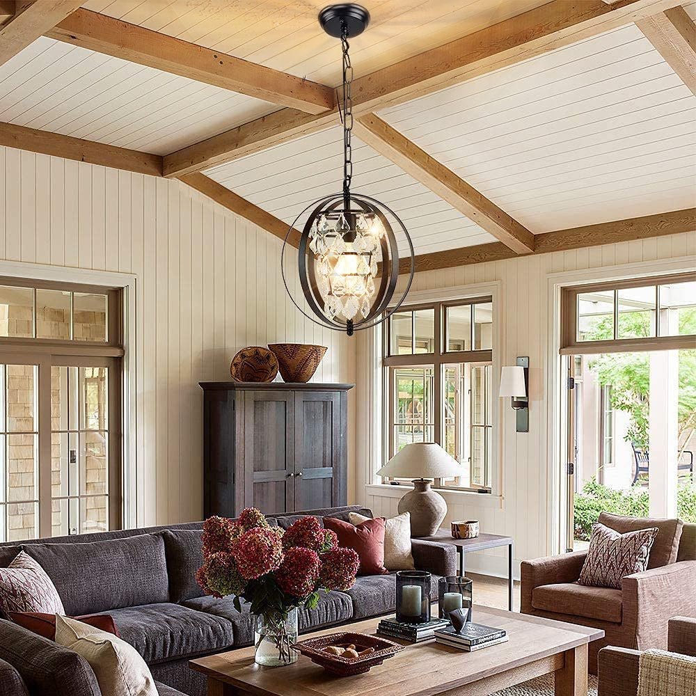 DLLT Ceiling Pendant Light Fitting, Globe Crystal Chandeliers Ceiling Lights, Vintage Hanging Ceiling Lights, Adjustable Pendant Pendant Lighting for Kitchen Island Dining Room Living Room Bedroom - WSCDD18-B 13 | Depuley