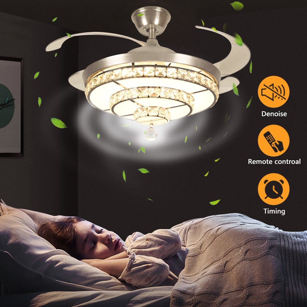 Depuley Crystal Ceiling Fan with Light, 36W Modern Ceiling Fan Remote, 3-Blade Retractable Led Fan Chandelier Outdoor/Indoor for Living Room, Bedroom, Dining Room, Color Changeable 3000K-6000K, Polished Nickel - WSFSL002-36C 8 | Depuley