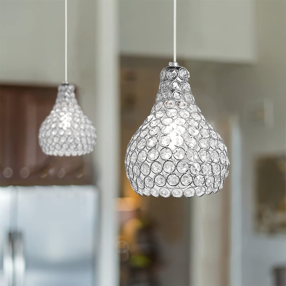 Depuley Crystal Pendant Lighting, Modern Adjustable LED Ceiling Hanging Light